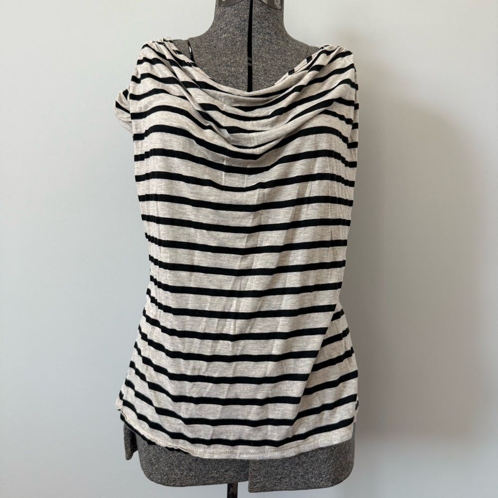 Joseph A. Draped Cowl Neck Ruched Sleeve Striped Top M